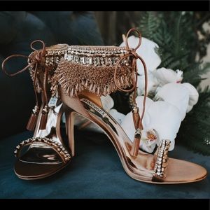 BADGLEY MISCHKA | embellished dark nude satin heel